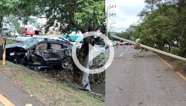 Ahora| Automóvil choca contra poste en el km. 14 ½ de la autopista a Comalapa
