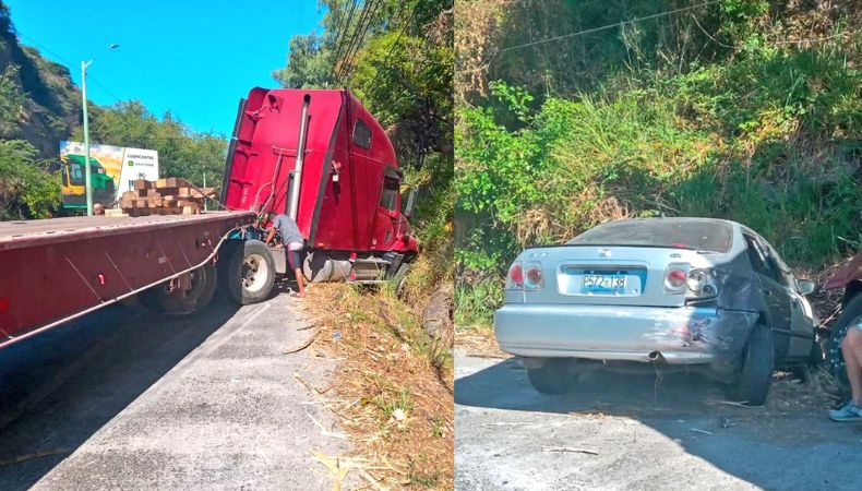Ahora | Rastra y vehículo tipo sedán involucrados en un accidente