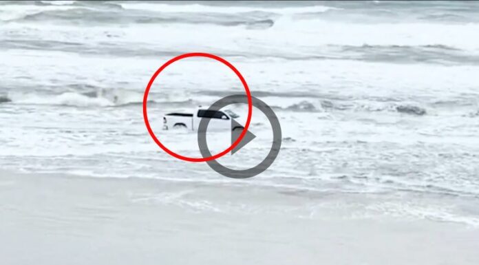 En Estados Unidos, detuvieron a un hombre que condujo su camioneta en el mar.