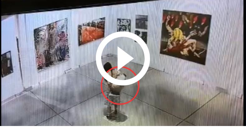 Mujer quiebra jarron en museo