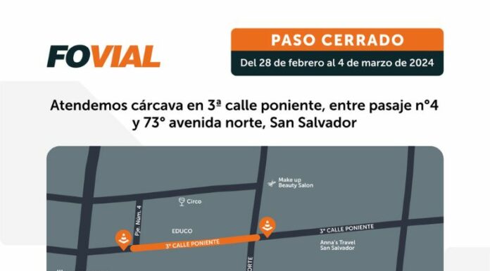 Fovial anuncia cierre de la 3a calle Poniente