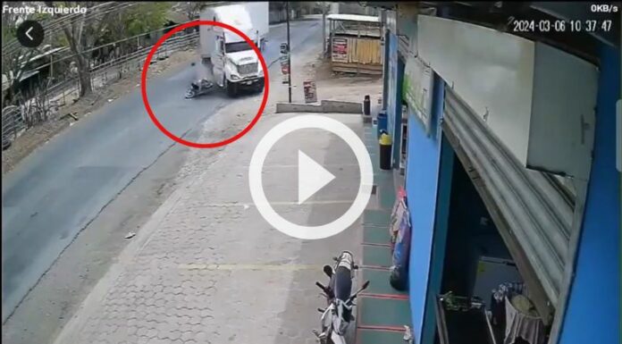 Una cámara de seguridad captó un aparatoso accidente en Jocoro, Morazán.