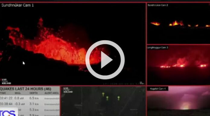 Se registra fuerte erupción volcánica en Islandia.