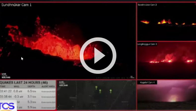 Se registra fuerte erupción volcánica en Islandia.