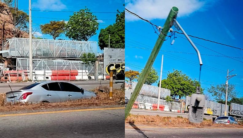 Conductora colisionó contra poste en la autopista a Comalapa.