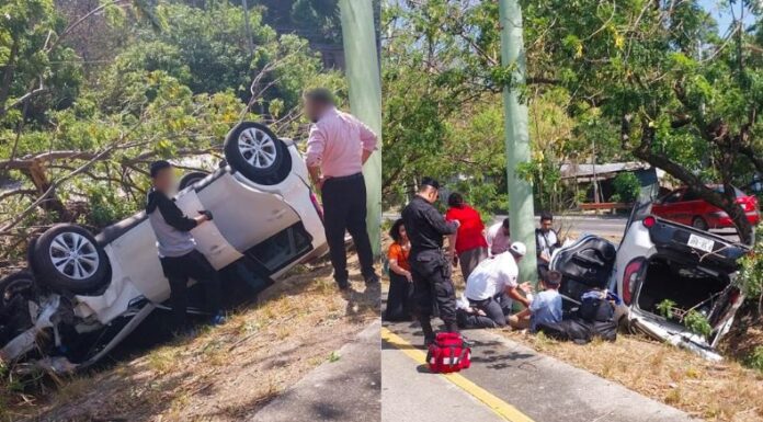 Cinco lesionados tras fuerte accidente en la autopista a Comalapa.
