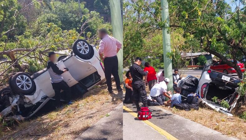 Cinco lesionados tras fuerte accidente en la autopista a Comalapa.