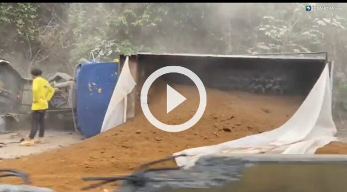 Camión volcado genera tráfico vehicular en Los Chorros.