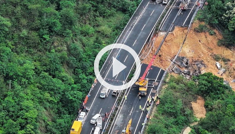 Varios fallecidos tras derrumbe de autopista en China.