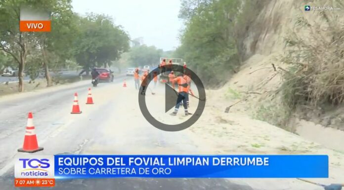 Derrumbe obstaculiza el paso vehicular en la carretera de Oro.