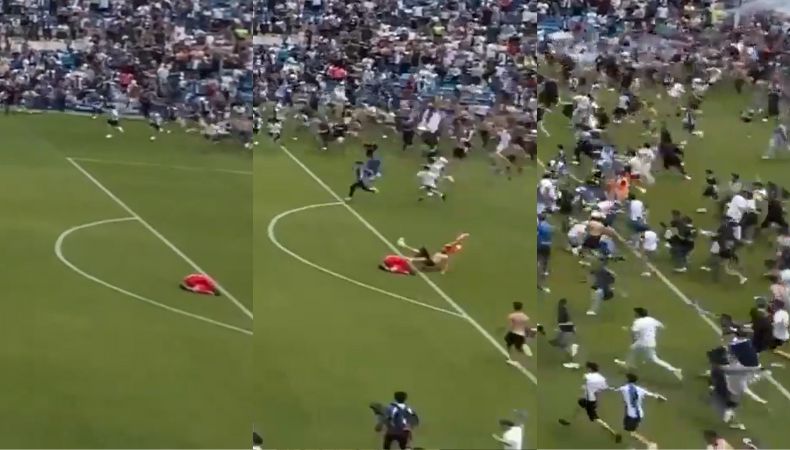 Aficionados ingresa al campo y se pasan llevando al portero