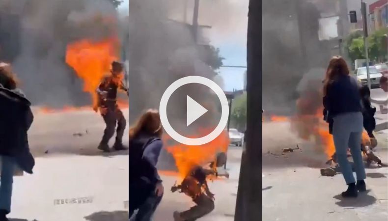 Hombre se prende fuego en plena calle de Burgos, España.