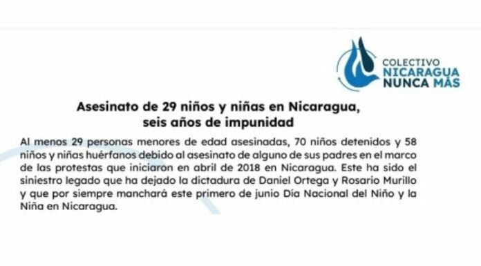 Casi 30 niños han sido asesinados en Nicaragua, según ONG