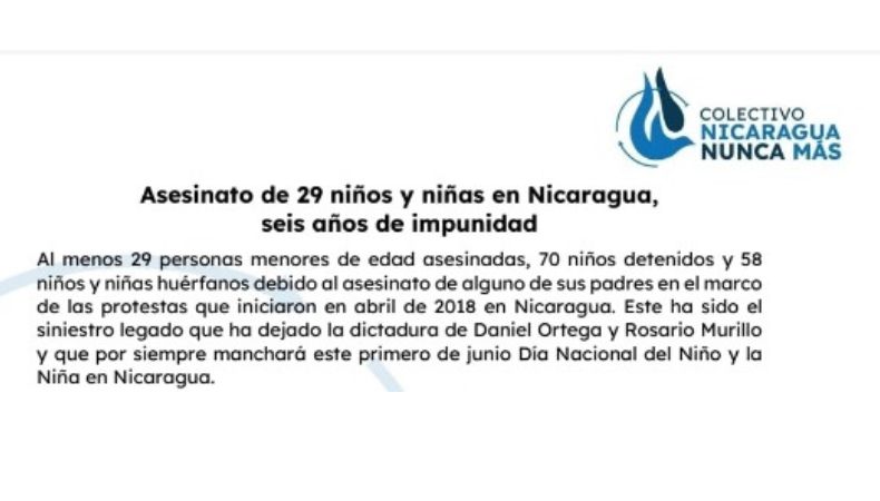 Casi 30 niños han sido asesinados en Nicaragua, según ONG