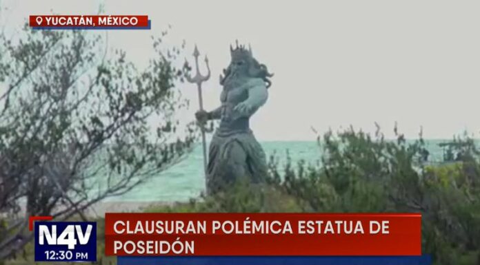 Clausuran estatua de Poseidón en Yucatán
