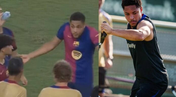 De acuerdo con el periódico Sport, hubo un cruce de palabras porque Vitor Roque se negó hacer su lanzamiento.