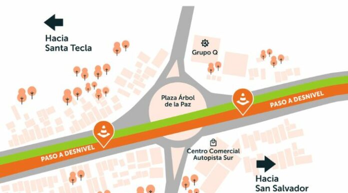 El paso a desnivel del Árbol de La Paz, hacia San Salvador, se encontrará cerrado, debido a trabajos que se encuentran realizando en la zona.
