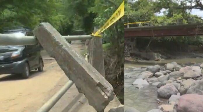 Las lluvias han generado daños en la infraestructura del puente que conecta entre Atiquizaya y Ahuachapán. El paso es con precaución.