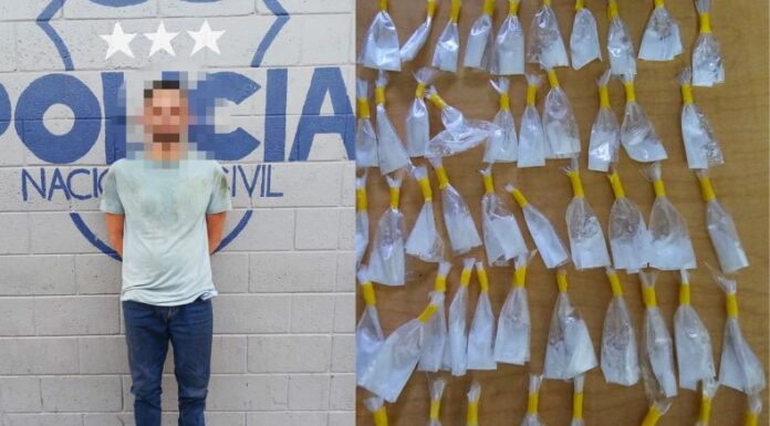 La Policía Nacional Civil capturó a un sujeto por tenencia y posesión de droga en el centro urbano José Simeón Cañas, en Mejicanos.