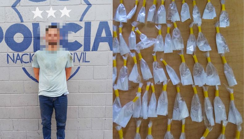 La Policía Nacional Civil capturó a un sujeto por tenencia y posesión de droga en el centro urbano José Simeón Cañas, en Mejicanos.