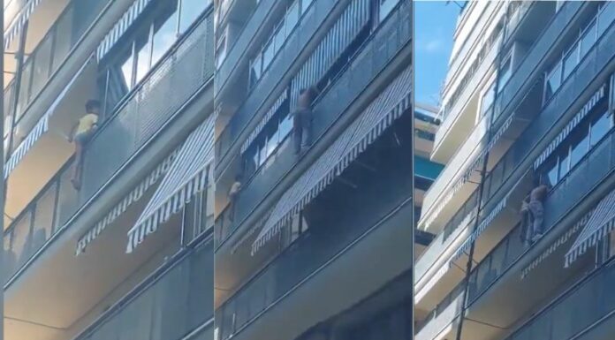 Un joven brasileño arriesgó su vida para salvar a un niño que estaba colgando del balcón de un edificio en Alicante, España.
