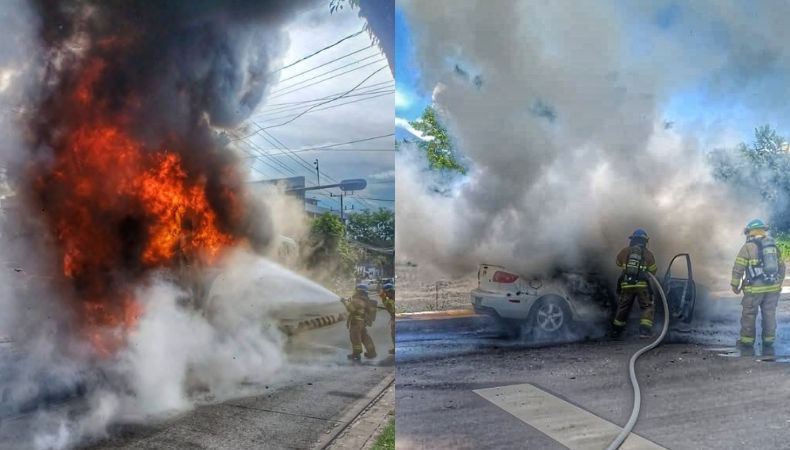 Bomberos controló el incendio de un carro y un autobús en las últimas horas. Uno fue en San Miguel y el otro en San Salvador.