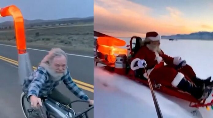 ¡La pasión por la velocidad, no tienen límite de edad! Roberts Maddox es el creador de un trineo moderno y veloz comparado al de Santa Claus.