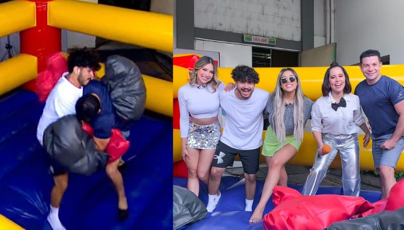 Los presentadores de televisión, Carlos Iraheta y Marco Bustamente protagonizaron un reto de boxeo sobre el ring.