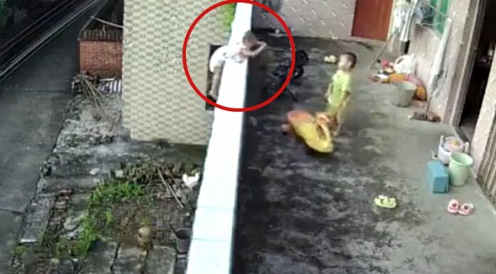 El video muestra como el niño cayó de una altura aproximada de 4 metros, el pasado 2 de septiembre en China.