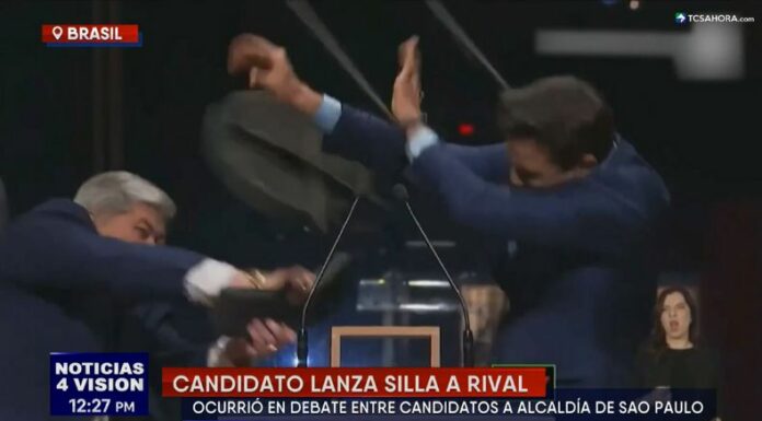 En Brasil, un candidato a la alcaldía agredió a su contrincante lanzándole una silla en pleno debate televisado en medios locales.