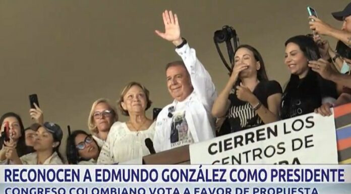 La Cámara de Representantes de Colombia, votó a favor de reconocer a Edmundo González, como presidente electo de Venezuela.