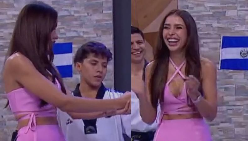 La presentadora de televisión, Alejandra Retana demuestra sus destrezas en las artes marciales en plena transmisión de 