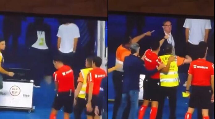 Quinteros González, árbitro del partido Espayol-Villarreal, recibió el impacto de un vaso mientras se disponía a salir del campo.