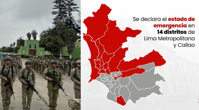 Son 14 distritos en estado de emergencia en Lima Metropolitana y el Callao. Esta declaratoria es por la ola de violencia y hechos delictivos en Perú.