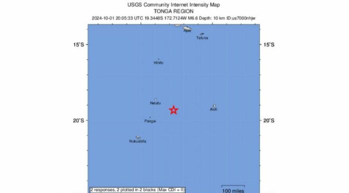 El Servicio Geológico de Estados Unidos, reportó un sismo de magnitud 6.6 que sacudió Tonga, un país en Oceanía.
