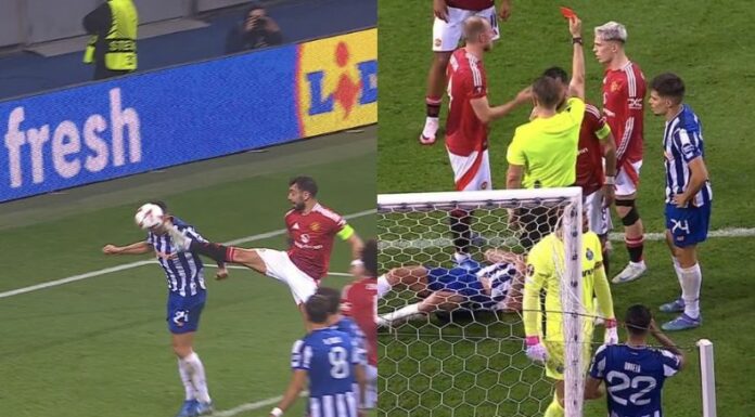 En cuestión de 4 días, el mediocampista del Manchester United, Bruno Fernandes, ya recibió 2 tarjetas rojas. Increíble.