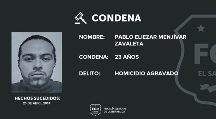 La Fiscalía General de la República (FGR) reportó la condena de 23 años de prisión de un hombre por cometer un homicidio en Cuscatlán Norte.