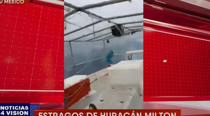 En Yucatán, México, un grupo de pescadores a bordo de un barco en el mar, se salvaron de los estragos del huracán Milton.