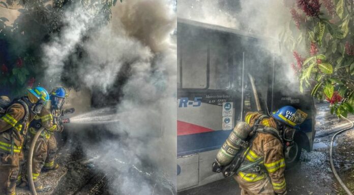 Esta mañana se reportó un incendio en un autobús del transporte colectivo en la calle a Monserrat.