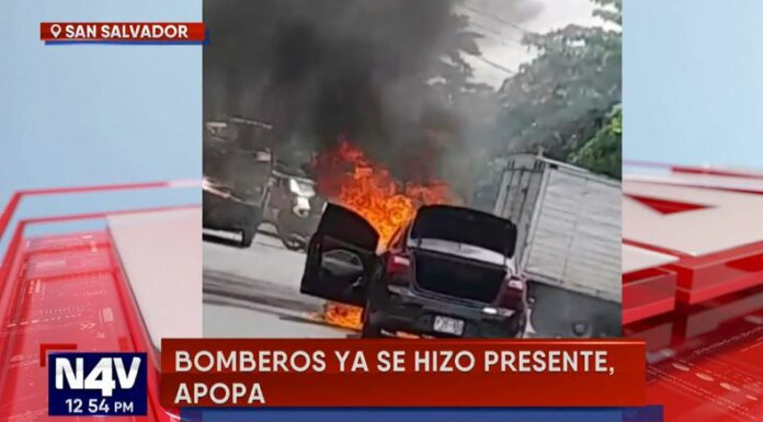 A esta hora de la tarde, se reportó el incendio de un automóvil tipo sedán, en Apopa, departamento de San Salvador.