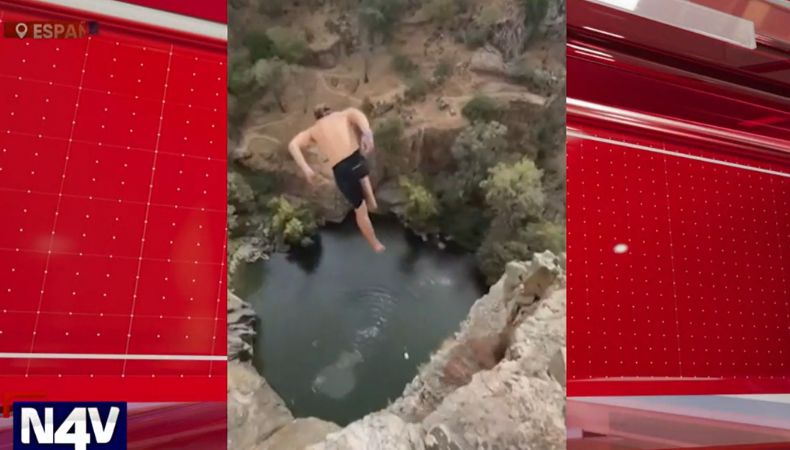 Un atleta francés batió récord a nivel mundial, saltando 44 metros de altura en un clavado en la cascada de la Cimbarra en España.