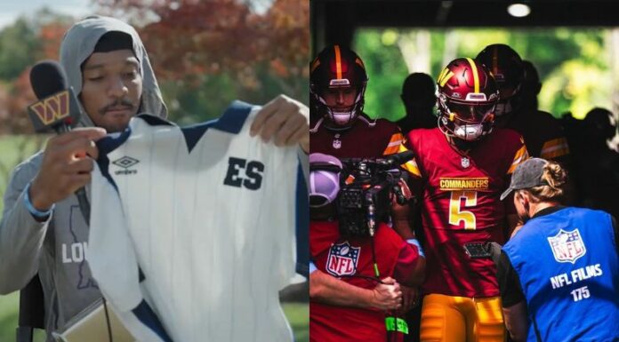 Un periodista de origen salvadoreño le regaló a Jayden Daniels la equipación visitante de la Azul y Blanco.