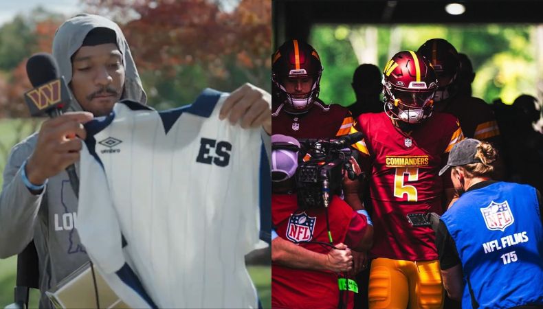 Un periodista de origen salvadoreño le regaló a Jayden Daniels la equipación visitante de la Azul y Blanco.