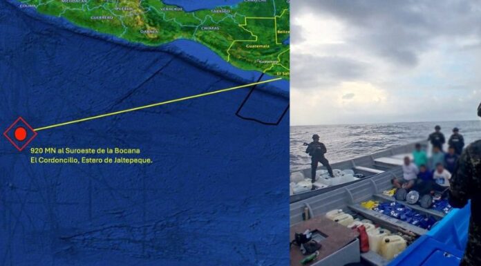 Esta mañana, una embarcación de droga fue interceptada en alta mar, la Fuerza Naval la detectó a 920 millas náuticas.