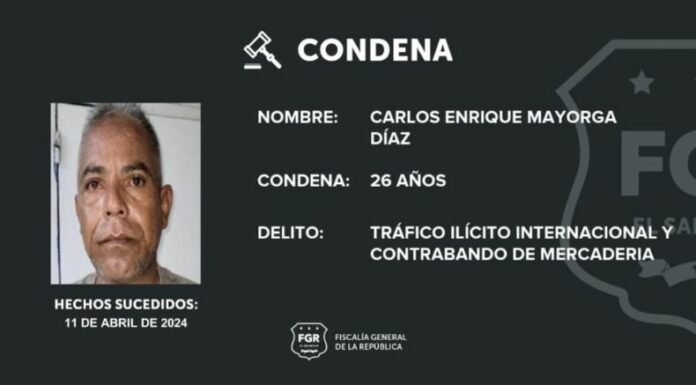 La FGR detalló que el sujeto estará bajo prisión por 26 años por tráfico ilícito internacional y contrabando de mercadería.