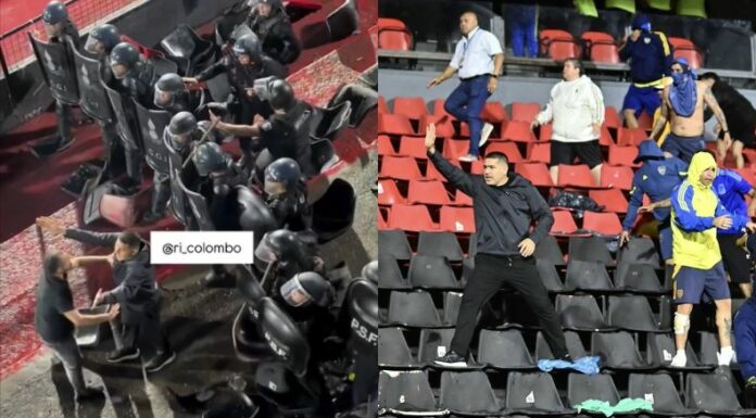 En medio de un partido por la Copa de Argentina, Riquelme frenó a los hinchas de Boca para evitar un cruce violento entre barras.