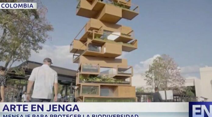 Un artista canadiense presentó e instaló en Cali, Colombia, su pieza que denominó: “Jenga de la biodiversidad”.