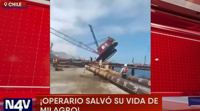 En redes sociales se hizo viral un video impactante, en donde el operario de una grúa se salvó de milagro en Chile.