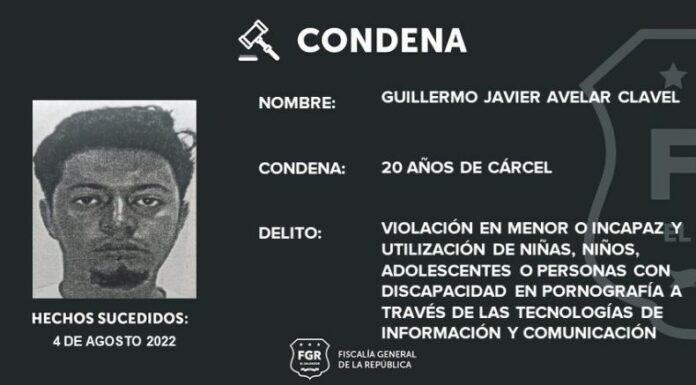 La Fiscalía General de la República (FGR) reportó que uh hombre fue condenado a 20 años de prisión por violar a una menor de edad.