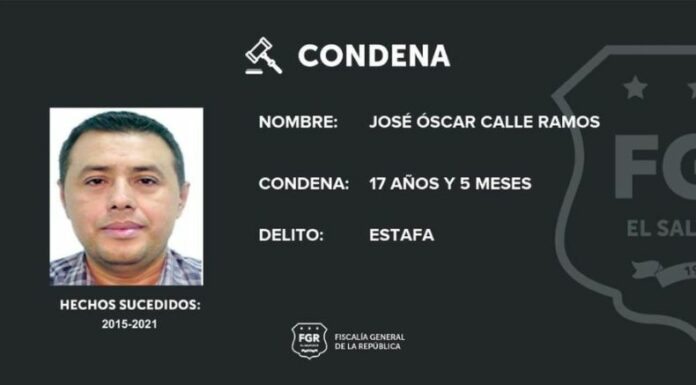 La Fiscalía informó que un sujeto recibió una condena de 17 años de prisión tras ser encontrado culpable del delito de estafa.